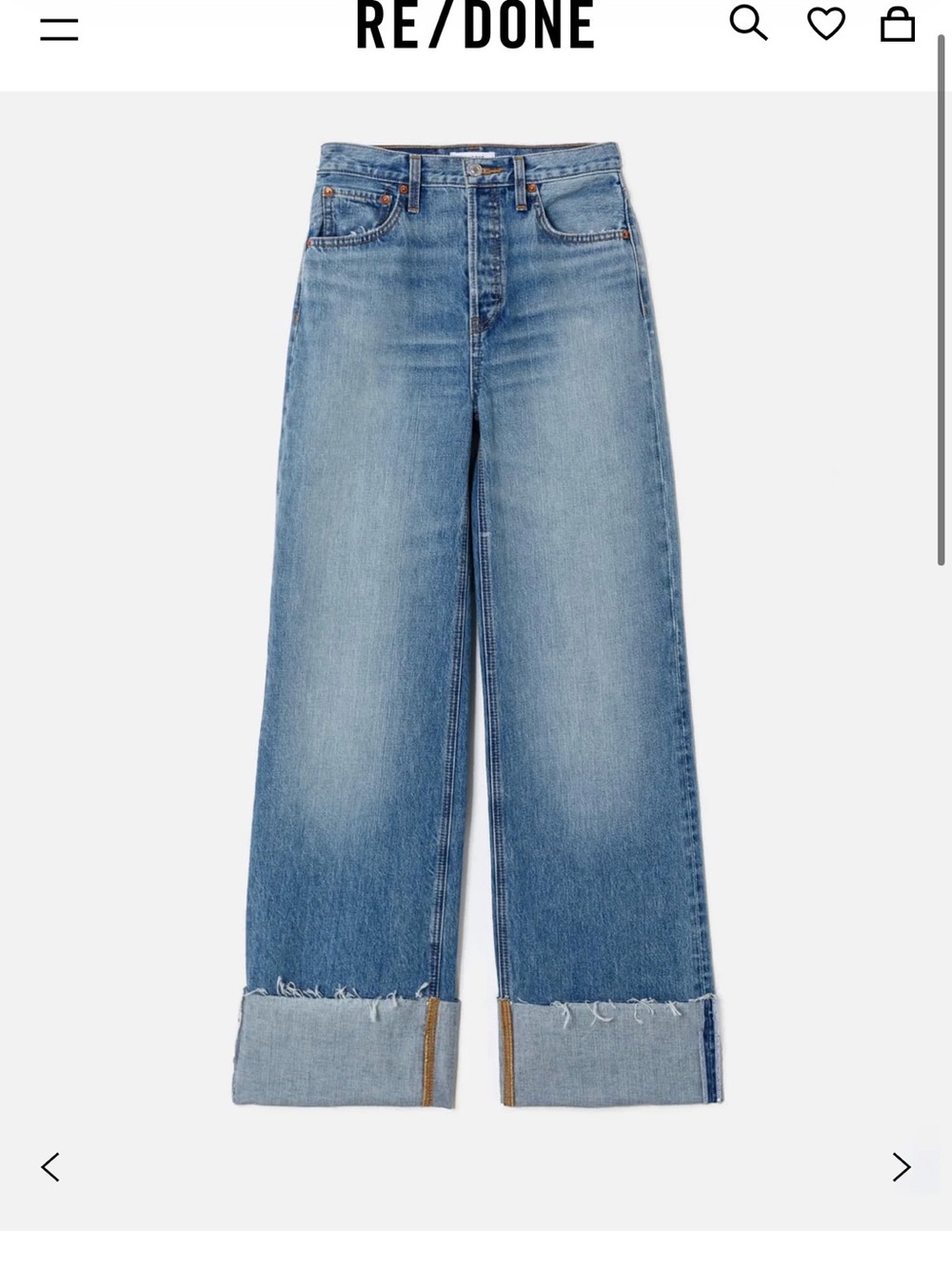 Re/Done Wide-Leg Cuff High-Rise Jeans in Medium Blue Wash